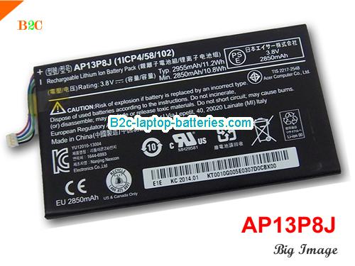 ACER Iconia Tab B1-720 Tablet Battery 2955mAh, 11.2Wh  3.8V Black Li-ion