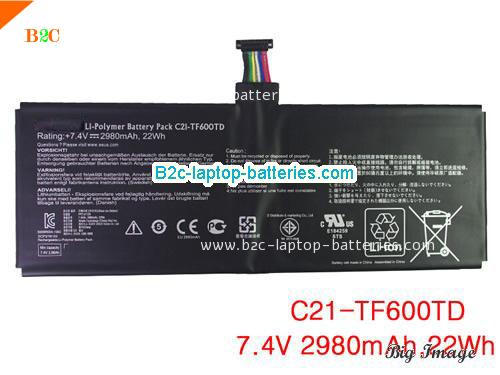 ASUS C21-TF600TD Battery 2980mAh, 22Wh  7.4V Black Li-Polymer