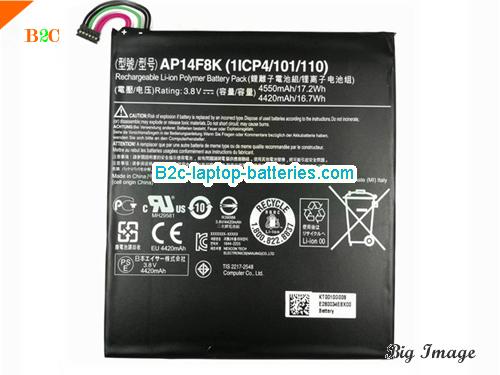 ACER Iconia Tab A1-850 Battery 4550mAh, 17.2Wh  3.8V Black Li-ion