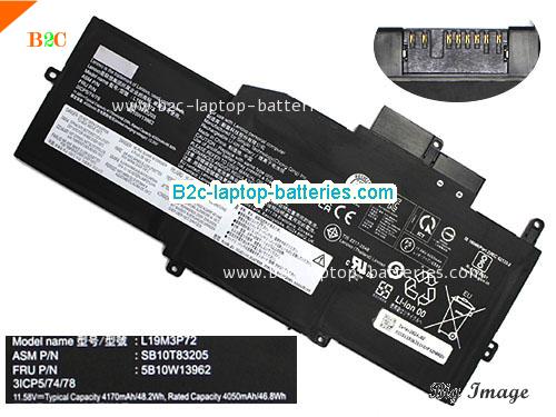 LENOVO ThinkPad X1 Nano Gen 1-20UN0002JP Battery 4170mAh, 48.2Wh  11.58V Black Li-Polymer