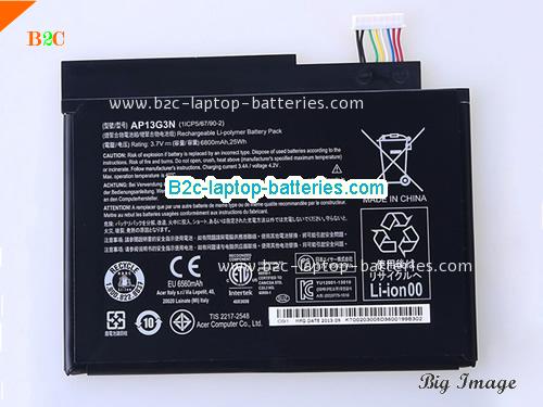 ACER 8.1-inch Tablet battery Battery 6800mAh, 25Wh  3.7V Black Li-Polymer