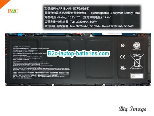 ACER 4ICP5/65/88 Battery 3920mAh, 60Wh  15.2V Black Li-Polymer