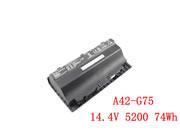 Original ASUS A42-G75 A42G75 battery 14.4V 5200mAh, 74Wh  Black