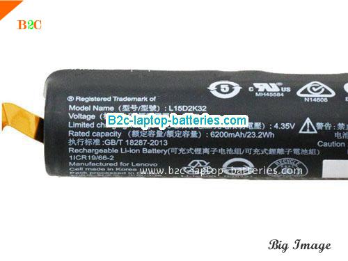  image 2 for L15D2K32 Battery, $34.97, LENOVO L15D2K32 batteries Li-ion 3.75V 6200mAh, 32Wh  Black