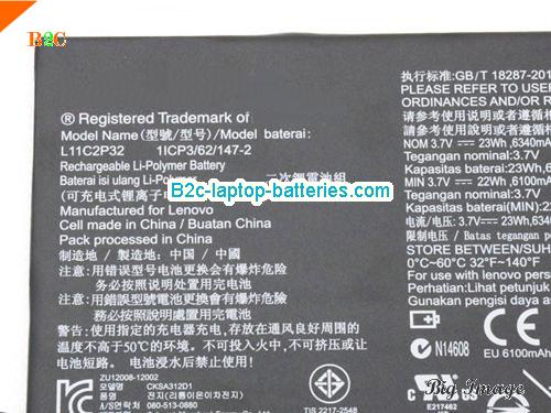  image 2 for L11C2P32 Battery, $27.17, LENOVO L11C2P32 batteries Li-ion 3.7V 6340mAh, 23Wh  Black