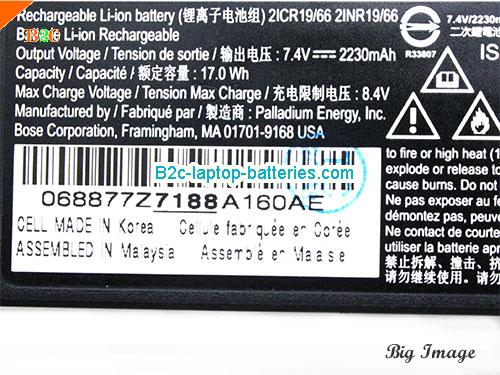  image 2 for 2ICR19/66 Battery, $Coming soon!, BOSE 2ICR19/66 batteries Li-ion 7.4V 2230mAh, 17Wh  Black