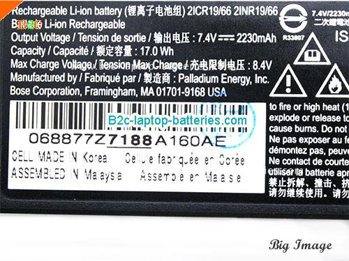  image 2 for 2ICR19/66 Battery, $Coming soon!, BOSE 2ICR19/66 batteries Li-ion 7.4V 2230mAh, 17Wh  Black