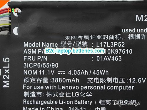  image 2 for Genuine Lenovo L17L3P52 Battery SB10K97610 01AV463 Rechargeable 45Wh 11.1v, Li-ion Rechargeable Battery Packs