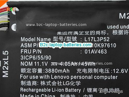  image 2 for L17L3P52 Battery, $53.15, LENOVO L17L3P52 batteries Li-ion 11.1V 3880mAh, 45Wh , 4.05Ah Black