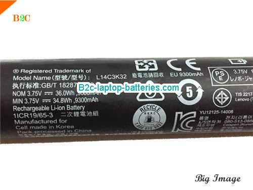  image 2 for L14C3K32 Battery, $Coming soon!, LENOVO L14C3K32 batteries Li-ion 3.75V 9600mAh, 36Wh  Black