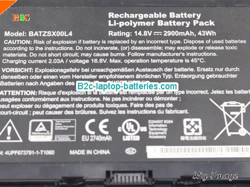  image 2 for BATZSX00L4 Battery, $109.16, MOTION BATZSX00L4 batteries Li-ion 14.8V 2900mAh, 43Wh  Black