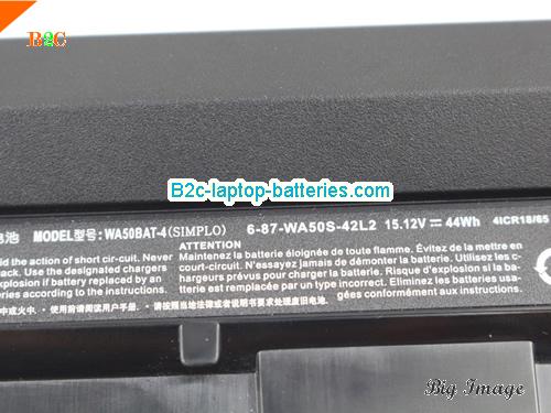  image 2 for 6-87-WA50S-42L2 Battery, $40.16, CLEVO 6-87-WA50S-42L2 batteries Li-ion 15.12V 44Wh Black