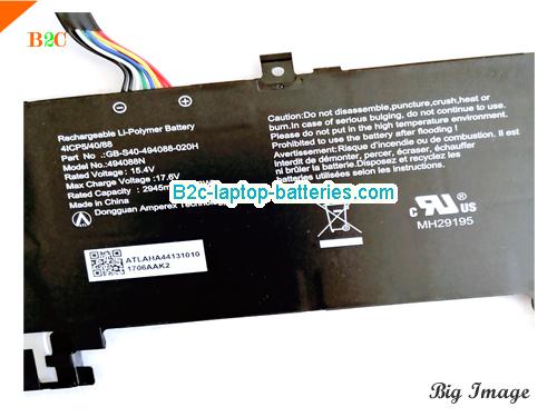  image 2 for Genuine Sager 494088N Battery GB-S40-494088-020H Li-Polymer 15.4v 45.3Wh, Li-ion Rechargeable Battery Packs