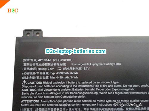  image 2 for AP16K4J Battery, $60.17, ACER AP16K4J batteries Li-ion 7.6V 4860mAh, 37Wh  Black