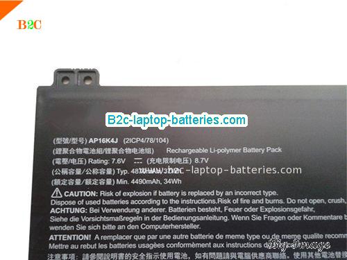  image 2 for AP16K4J Battery, $60.17, ACER AP16K4J batteries Li-ion 7.6V 4860mAh, 37Wh  Black