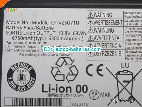  image 2 for CF-VZSU86E Battery, $65.17, PANASONIC CF-VZSU86E batteries Li-ion 10.8V 6750mAh, 69Wh  Black
