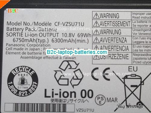  image 2 for CF-VZSU71R Battery, $65.17, PANASONIC CF-VZSU71R batteries Li-ion 10.8V 6750mAh, 69Wh  Black