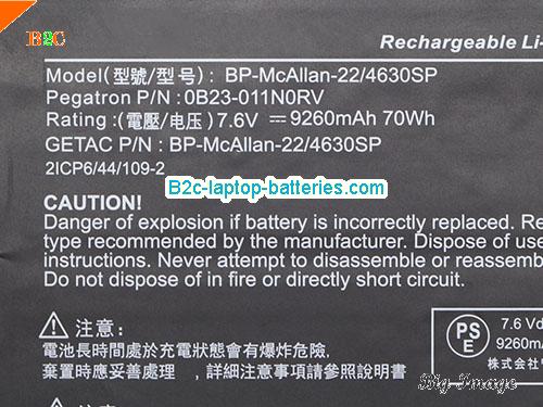  image 4 for 0B23-011NORV Battery, $84.35, PEGATRON CORPORATION 0B23-011NORV batteries Li-ion 7.6V 9260mAh, 70Wh  Black
