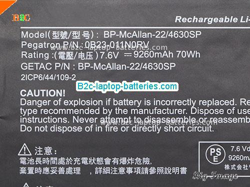  image 4 for BPMcALLAN22 Battery, $84.35, PEGATRON CORPORATION BPMcALLAN22 batteries Li-ion 7.6V 9260mAh, 70Wh  Black