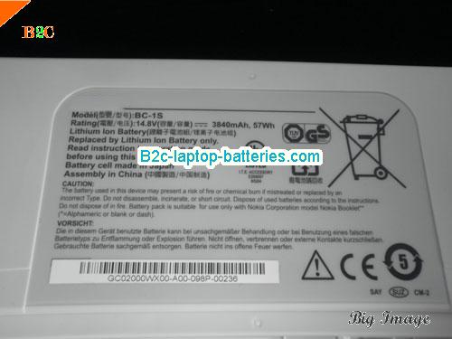  image 4 for BC-1S Battery, $Coming soon!, NOKIA BC-1S batteries Li-ion 14.8V 3840mAh, 57Wh  White